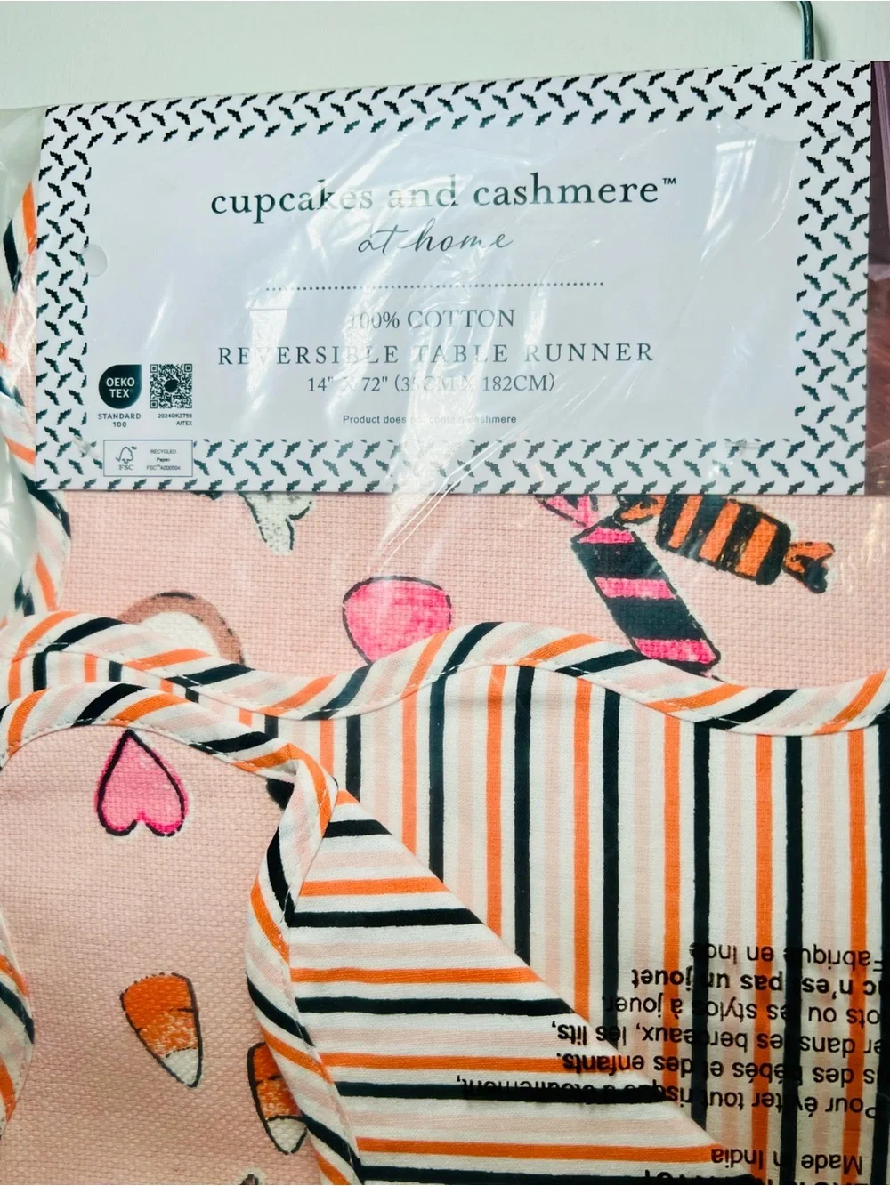 Pink Halloween Creepy Confections Reversible Table Runner Cookies Candy